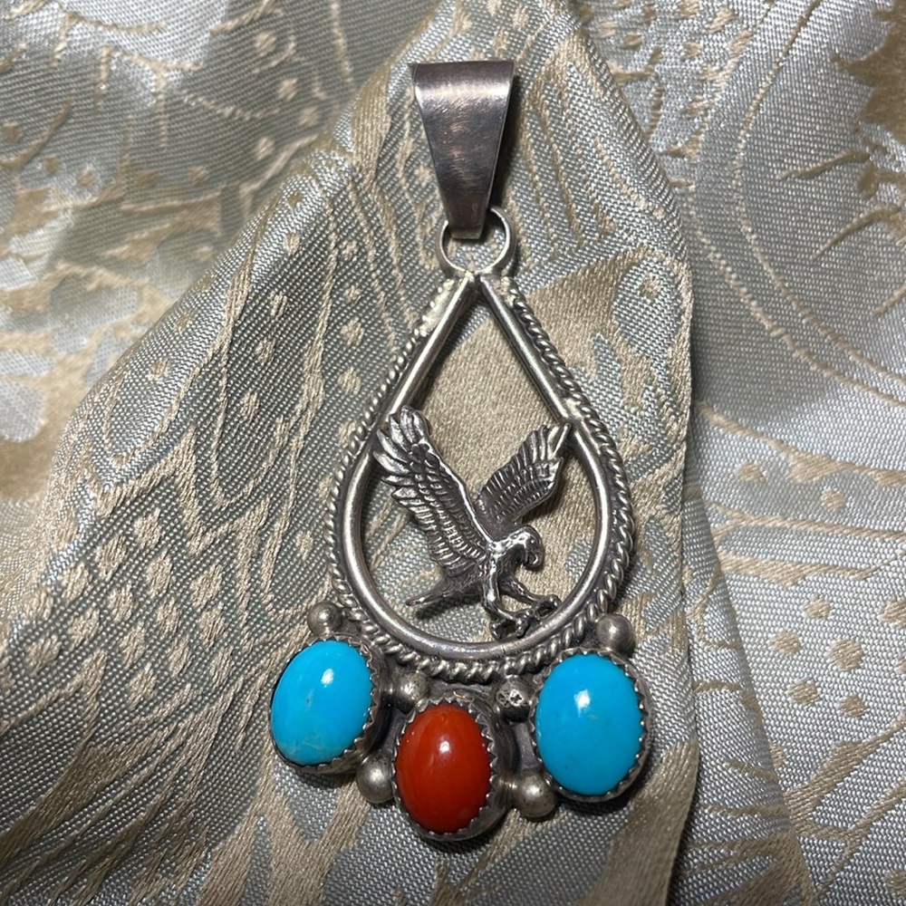 Western wear Native  Indian Necklace Ssilver and Turquoise Eagle pendant Signed